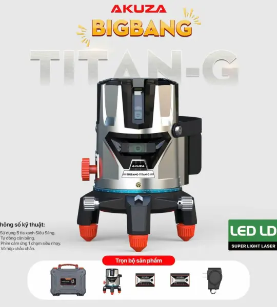MÁY CÂN BẰNG LASER AKUZA BIGBANG TITAN G PRO 5 TIA XANH – TỰ CÂN BẰNG, PIN 6000MAH