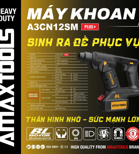 Máy khoan AMAXTOOLS A3CN12SM PLUS+ 21V 1.7J Brushless SDS-Plus