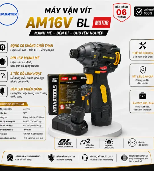 Máy chuyên vít AMAXTOOLS AV185145SA 16V 185Nm Brushless Heavy Duty