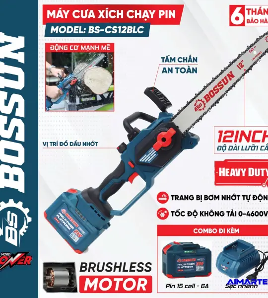 Máy Cưa Bossun BS-CS12BLC – Lam 12 Inch, Không Chổi Than, Tra Nhớt Tự Động
