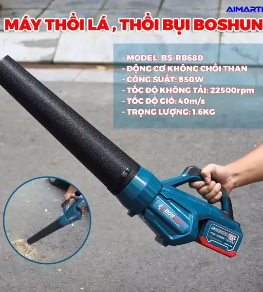 MÁY THỔI LÁ BOSHUN BS-RB680 850W – BRUSHLESS, 21V, 2 TỐC ĐỘ, LƯU LƯỢNG GIÓ 680M³/H
