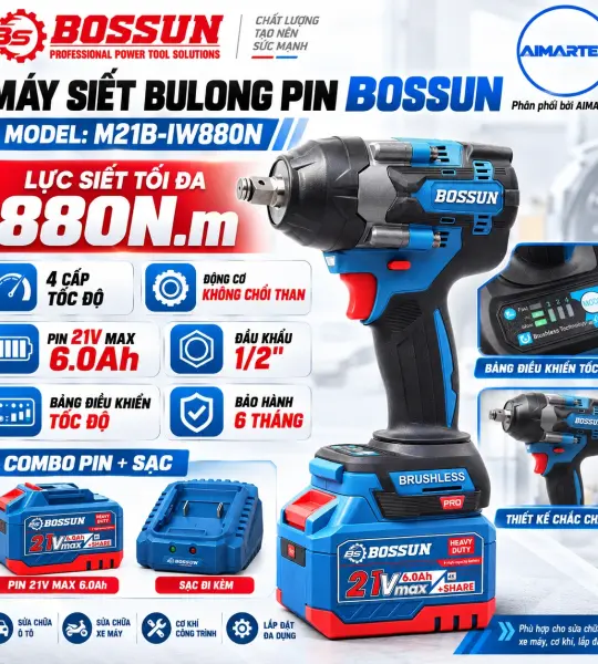 Máy Siết Bulong BOSSUN M21B-IW880N 880Nm, Pin 21V