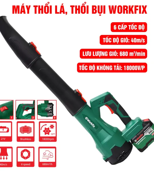 Máy Thổi Lá Workfix WF-TL680BL – Không Chổi Than, 6 Tốc Độ, Lưu Lượng Gió 680m³/h